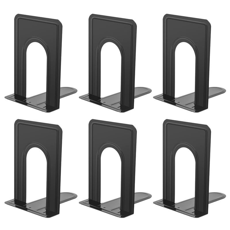 JIKIOU Book Ends Universal Premium Bookends for Shelves, Non-Skid Bookend, Heavy Duty Metal Book End, Book Stopper for Books/Movies/CDs/Video Games, 6.69 x 4.9 x 4.3 in, Black (3 Pairs/6 Pieces) - Image 1